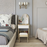 Coiffeuse de chambre à coucher moderne et simple avec miroir caché, tiroir coulissant amovible en mélamine, bureau de dressing monobloc