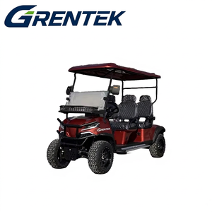 Voiturette de golf électrique GRENTEK 4 places, rouge, surélevée, avec roues et toit noirs, pour routes non publiques - Product Image 3