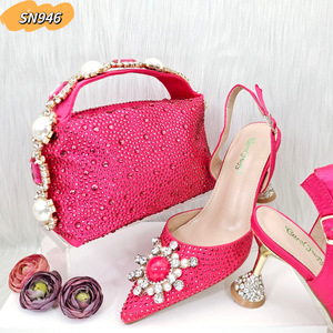Wholesales High Quality <strong>Peach</strong> <strong>Shoes</strong> Matching Bag Set for Nigerian Party High Heel Stiletto Sandals Rhinestones <strong>Shoes</strong> - Product Image 4