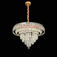 Lustres en cristal personnalisés, lampes rondes en acier inoxydable et cristal K9 pour salon, luminaires suspendus pour l'intérieur