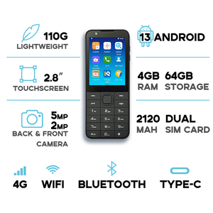 Telefono TIQ Mini M5s Conforme Kosher 64GB - Telefono Android <span class=keywords><strong>con</strong></span> Touchscreen e <span class=keywords><strong>Tastiera</strong></span> MTK 6761 - Product Image 6