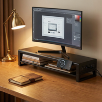 Support d'écran métallique robuste à 2 niveaux de 550 mm, support de bureau ergonomique avec hub USB 3.0 et chargeur sans fil
