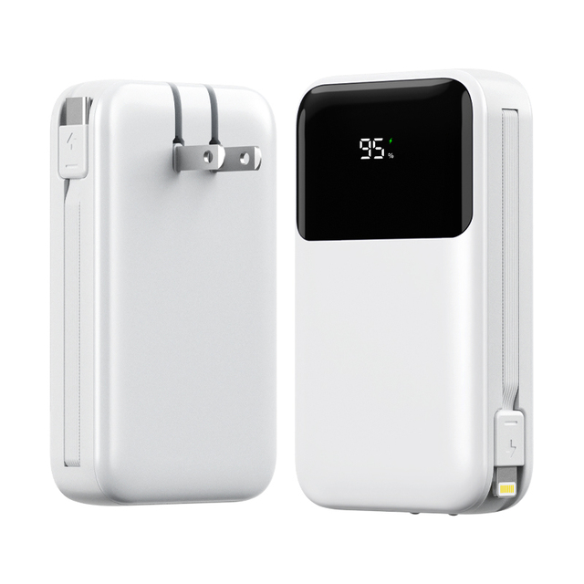 Mini High Capacity 10000mAh 22.5W Fast Charging AC Portable Power Bank with LED Digital Display Cables & Type-C Input