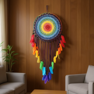 Acchiappasogni 40x120cm con Piume Arcobaleno, Decorazione da Parete per la Casa - Product Image 2