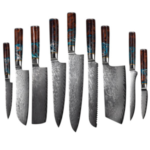 High Quality Damascus Steel Blade Kitchen Knife 9pcs New Classic Germany Damascus Knives Set