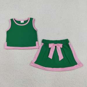 Nouvel ensemble décontracté en coton uni pour petites filles : T-shirt et jupe-short respirant pour le jeu et le tennis - Product Image 2