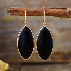 Gold Plated Chunky Natural Jasper Gem Stone Drop <strong>Earrings</strong> Women's Exaggerated Designer Jewelry Dangling Ear Ring Fashion - Product Image 6