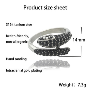 Stainless Steel Animal <b>Snake</b> <b>Ring</b> <b>Silver</b> Black Stone Men's Punk Style Jewelry 21005 - Product Image 5