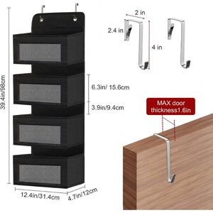 Grand organisateur de rangement mural en tissu à 4 poches avec porte transparente, à suspendre pour salle de bain, garde-manger, placard, dortoir - Sacs de rangement - Product Image 4