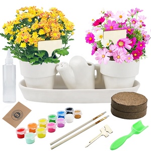 Kit de plantation pour enfants - Outils de dessin et de culture DIY avec mini pots de fleurs en céramique, arrosoir, 12 peintures, jouet cadeau pour enfants - Product Image 3