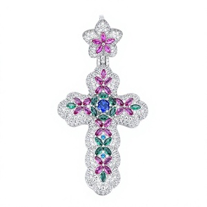 Christian Cross Pendant Women Marquise Cut Crystal Religious Moissanite 925 Silver Jewelry <b>Charm</b> - Product Image 1