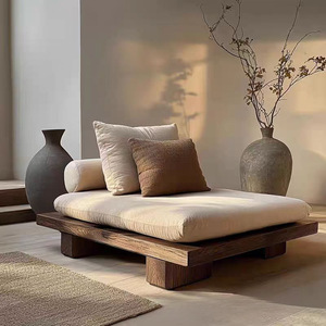 <span class=keywords><strong>Silla</strong></span> de meditación estética Wabi-Sabi de madera maciza, muebles de respaldo para sentarse con patas cruzadas de estilo antiguo para sala de estar - Product Image 3