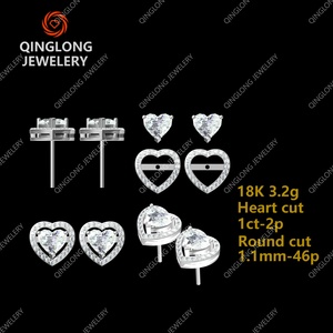 Boucles d'oreilles personnalisées en diamant de laboratoire HPHT VVS 1ct 1.5ct en forme de cœur certifié IGI, or blanc 18 carats plaqué rhodium, classiques - Product Image 6