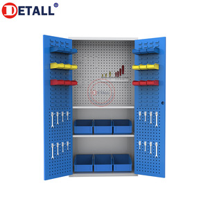 Armadio Moderno in Metallo a <span class=keywords><strong>Doppia</strong></span> <span class=keywords><strong>Anta</strong></span> per Utensili con Design a Pannelli, Ripiani Fissi Multi-Strato Resistenti e 2 Cassetti per Uso in Officina - Product Image 4
