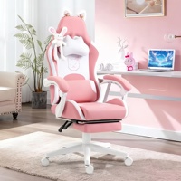 Chaise de Gamer Ergonomique en Cuir PU Rose, Personnalisable avec Logo Brodé, Design Chat, Mousse à Mémoire Extensible, Massage, pour Bureau