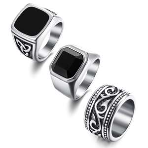 Service d'emballage hommes noir Onyx anneaux Pinky pouce anneau bande pour papa père bijoux confort Fit bague de mariage - Product Image 2