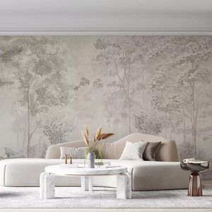 Carta da Parati Personalizzata con Paesaggio Vintage di Foresta e Giungla, Murale con Alberi Grigi e Scenari Naturali per Villa, Appartamento, Hotel, Ristorante - Product Image 1
