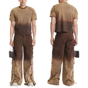 Pantalon cargo dégradé unisexe à jambes larges, style décontracté, multi-poches, avec logo personnalisé, prix de gros - Product Image 2