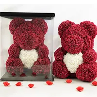 Toptan lüks el yapımı 25cm40cm PE köpük aşk kalp şekli gül ayı yapay çiçek oyuncak ayı gül sevgililer günü hediyesi için