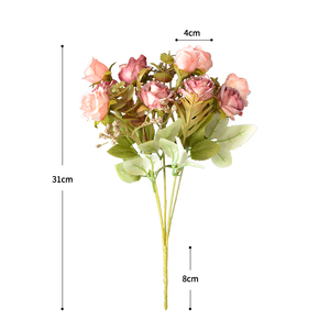 Fiori di rosa artificiale di qualità superiore a otto teste di seta bouquet da sposa fiori artificiali rosa - Product Image 5