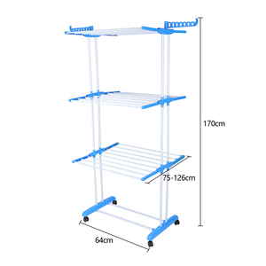 Séchoir à linge pliant télescopique domestique en métal sur pied double avec roulettes - Product Image 6