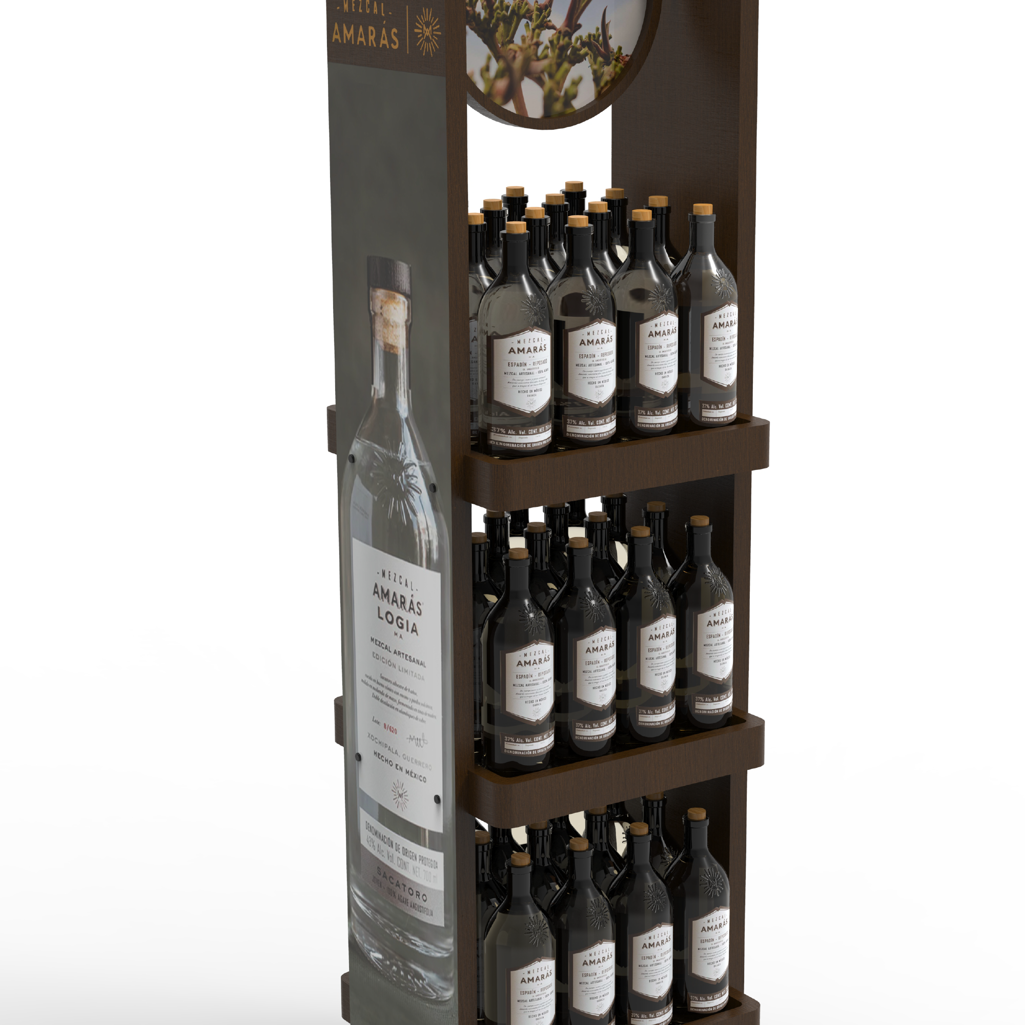 Apache Custom Red Wine and Beverage Wooden Three Layer Display Rack for Liquor Stores, Wineries and Upscale Beverage Shops — view 3