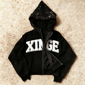 Nouvelle Collection 2026 : Sweat à Capuche Zippé Court et Ample pour Homme, Style Urbain Personnalisé, Impression 3D en Mousse Gaufrée, Grammage Lourd 450 g/m², avec Strass - Product Image 4