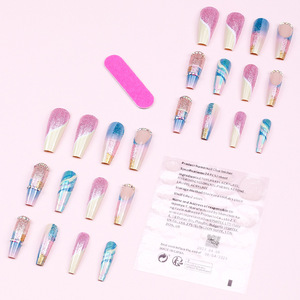 Faux ongles brillants réutilisables de luxe, courts, personnalisés, en acrylique, à coller, pour femme - Product Image 3