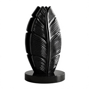Vase décoratif moderne en métal noir texturé en forme de feuille, pour bibliothèque, bureau, décoration de table, vente en gros - Product Image 1