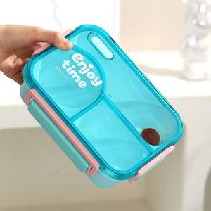 Lonchera Bento de 650 ml para Niños, 3 Compartimentos, Lonchera Bento de Plástico Resistente <span class=keywords><strong>con</strong></span> Cubiertos para la Escuela - Product Image 4