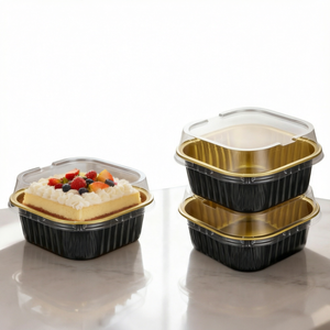 Gobelets jetables carrés en plastique PET XC Y33 170 ml avec couvercle en aluminium, adaptés au micro-ondes, qualité alimentaire - Product Image 1