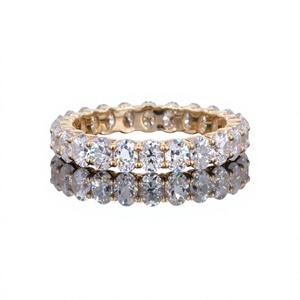 Women's 18K Gold Filled Diamond Eternity Band <b>Ring</b> Round Brilliant Cut Pave Setting Classic Wedding Jewelry - Product Image 3