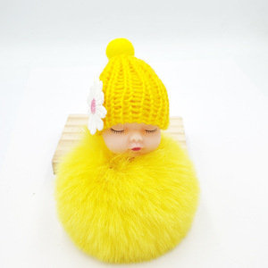 Baby Doll Toy Dropship Cute Sleeping Baby Doll Key Chains for Women Bag Toy Key Ring Fluffy <b>Pom</b> <b>Pom</b> Faux Fur Plush <b>Keychains</b> - Product Image 2