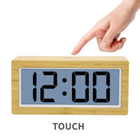 Réveil numérique intelligent à affichage LCD avec rétroéclairage, affichage de l'heure, de la température, de l'humidité, du jour et de la date, fonction snooze, en bambou, en bois