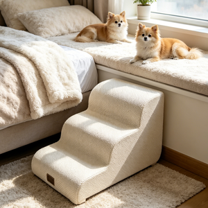 Rampe pour chien 2 en 1 en mousse haute densité pour lit et canapé, 4 marches antidérapantes, échelle pour animaux de compagnie anti-vibrations pour animaux âgés et arthritiques - Product Image 2