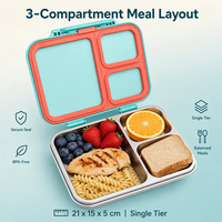 Boîte à lunch en acier inoxydable à 3 compartiments, couvercle en plastique sans BPA, boîte bento étanche pour enfants, usage quotidien et extérieur