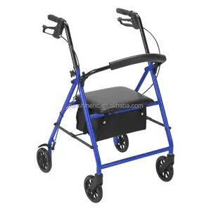 RO538 alumínio médico Rollator Walker Dobre e suporte traseiro removível Rollator 4-Wheel Walker dobrável com assento