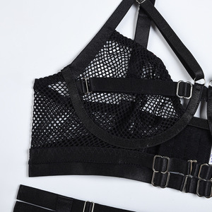 Mode femmes S ensemble de Lingerie-noir transparent sous-vêtement évidé <span class=keywords><strong>porte</strong></span>-jarretelles quatre pièces Sexy soutien-gorge décoration ferme contrôle taille L - Product Image 6
