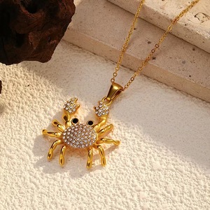 Zirconia <strong>Crab</strong> Pendant Necklace 18k Gold-plated Stainless Steel Marine Animal Necklace Cute Summer <strong>Jewelry</strong> - Product Image 4