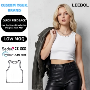 توب نسائي صيفي مزين بالأحجار الكريمة وطباعة جرافيك، ملابس Y2K عصرية، سترة قصيرة بدون أكمام برقبة مستديرة مع مسامير - Product Image 1