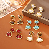 Boucles d'oreilles pendantes œil de tigre en cuivre style vintage français, plaqué or, haut de gamme, élégantes et simples, pour femme, collection de niche