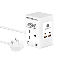 Stop Kontak Portabel Rumah Tangga dengan Colokan UK PD 65W Multi Port USB Pengisi Daya Cepat untuk Kantor dan Meja Kerja dengan Kabel Data Independen