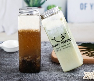 Bouteilles carrées en PET de 400/500/600 ml (14/16/20 oz) avec bouchon en aluminium et pailles, sérigraphie pour jus, bubble tea, soda et champagne - Product Image 6
