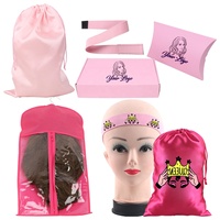 Boîtes en papier pliables en forme de coussin pour extensions capillaires, faible MOQ, pour emballage de mèches, bandeaux et bonnets, ensemble d'emballage pour perruques