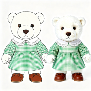 Orsacchiotto Bianco in Peluche con Colletto <span class=keywords><strong>Peter</strong></span> Pan a Quadretti Verdi, Orso Imbottito Morbido, Giocattolo in Peluche Personalizzato - Product Image 3