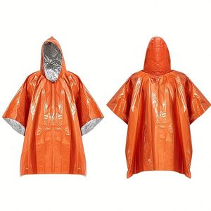2 pièces de vêtements de pluie d'extérieur orange, pour la survie en camping, la randonnée, l'escalade, protection contre l'hypothermie avec sifflet - Product Image 2