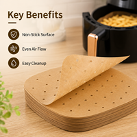 Papier sulfurisé carré perforé en pulpe de Kenaf de qualité alimentaire, résistant à la chaleur, jetable, pour friteuse à air, cuisson de pizzas et pains, personnalisé en usine