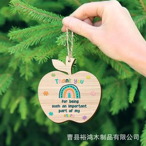 Ornement suspendu en forme de pomme en bois, couleur naturelle, entièrement peint, décoration de sapin de Noël - Product Image 4