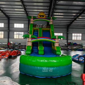 Tobogán acuático de una sola vía, brincolín verde con agua y sol, moonwalk infantil con gran <span class=keywords><strong>piscina</strong></span> de salpicaduras para fiestas de verano - Product Image 5