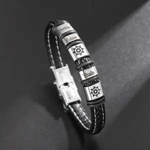 Bracelets avec nom gravé sur mesure pour accessoires pour hommes Bracelet avec nom en cuir tressé personnalisé